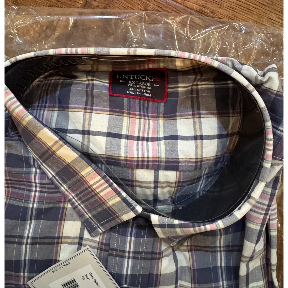 UNTUCKit Billecart Shirt XXL Tall Regular Fit Yellow Navy Pink Plaid NWT - Picture 2 of 4